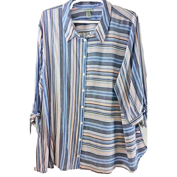 Catherines Tops - Catherines Womens Sz 5x Blue Pink White Stripe Fairy Lightweight Tunic Blouse